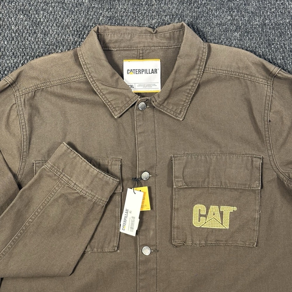 Caterpillar CAT Canvas Shirt Jacket NWT Mens 2XL Brown Chore Shacket Workwear